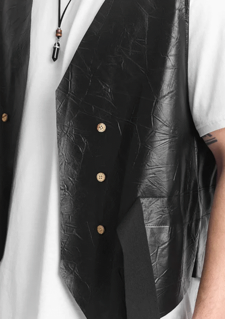 Düğme ve Kemer Detaylı Deri Yelek - Görsel 3