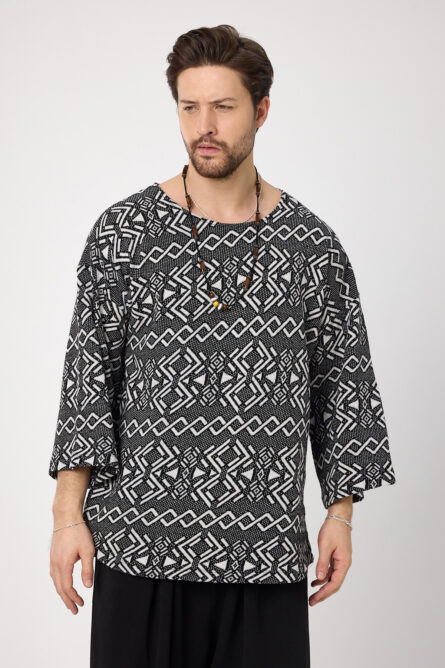 Ekose Kumaş Fakir Kol Sweat - Görsel 5