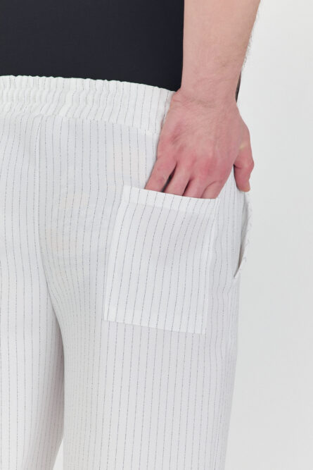 Keten Baggy Çizgili Pantolon - Görsel 4