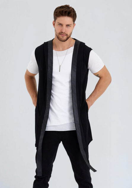 Asimetrik Deri Garnili Kısa Kol Panço - Görsel 3