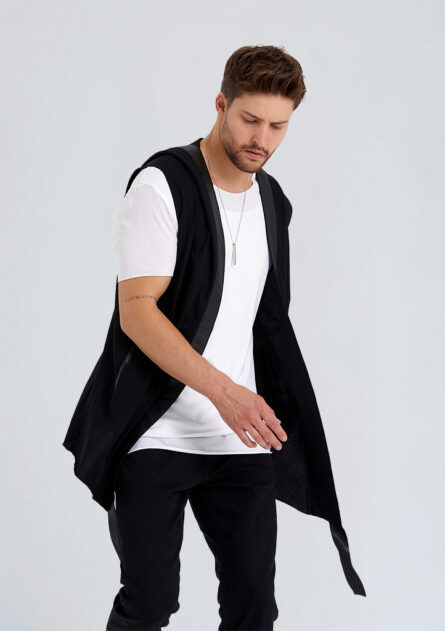 Asimetrik Deri Garnili Kısa Kol Panço - Görsel 4