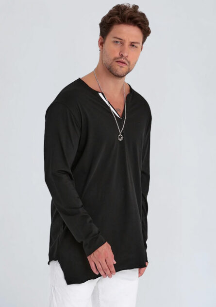 Asimetrik Kesim V Yaka Tşört - Görsel 5