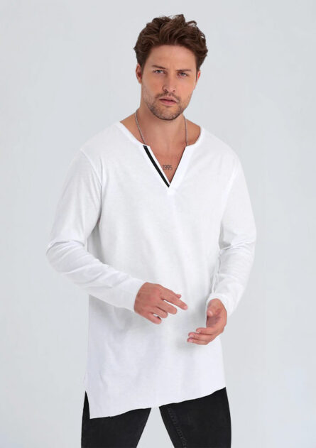 Asimetrik Kesim V Yaka Tşört - Görsel 3